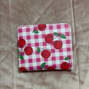 Cherry Gingham Card Wallet - Pink Red